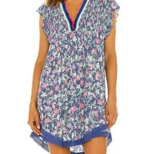 Poupette St. Barth Sasha Flutter Sleeve Mini Dress Blue Clary